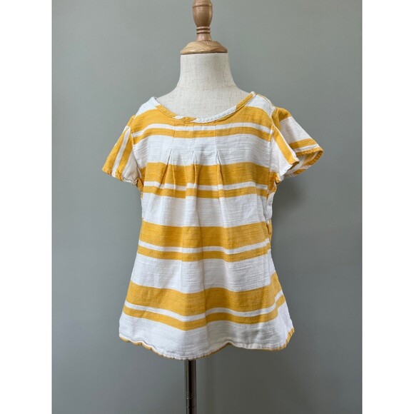 Girls Yellow & White Striped Blouse Top Shirt | Old Navy | sz S/P 6-7 - Picture 1 of 5